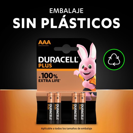 Pilas Duracell Plus LR03-AAA. Blister de 4