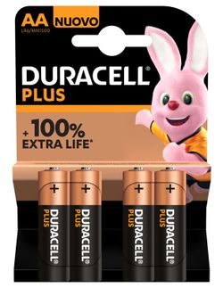Paquete de 4 pilas Duracell Plus AA 100% Extra Life Pilas Alcalinas